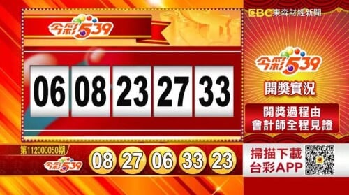 今彩539、39樂合彩開獎號碼。（圖擷取自東森財經新聞57彩券王）